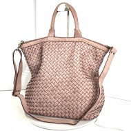 Handcrafted Baby Pink Washed Woven Leather Tote Bag Kaila