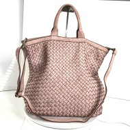 Handcrafted Baby Pink Washed Woven Leather Tote Bag Kaila
