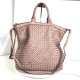Handcrafted Baby Pink Washed Woven Leather Tote Bag Kaila
