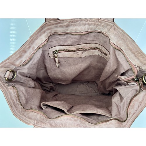 Handcrafted Baby Pink Washed Woven Leather Tote Bag Kaila