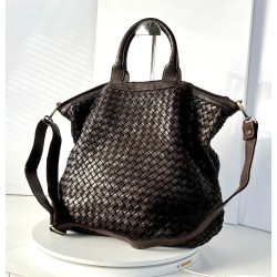 Rustic Charm Handcrafted Dark Brown Leather Tote Crossbody Kaila