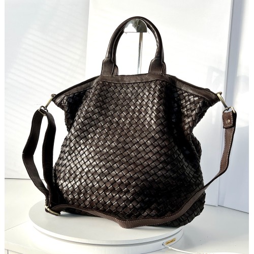 Rustic Charm Handcrafted Dark Brown Leather Tote Crossbody Kaila