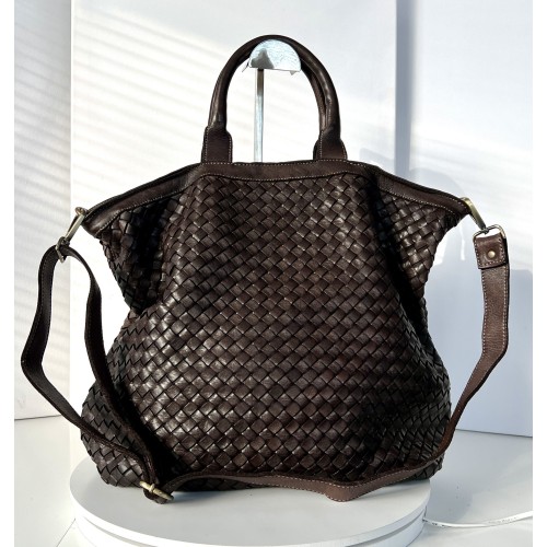 Rustic Charm Handcrafted Dark Brown Leather Tote Crossbody Kaila