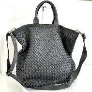 Handcrafted Grey Washed Woven Leather Tote Bag Modern Calm Kaila