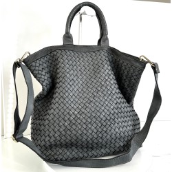 Handcrafted Grey Washed Woven Leather Tote Bag Modern Calm Kaila