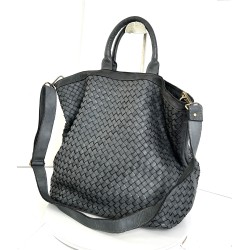 Handcrafted Grey Washed Woven Leather Tote Bag Modern Calm Kaila