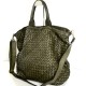 Washed Woven Leather Military Green Leather Tote Kaila