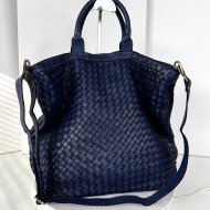 Navy Blue Washed Woven Leather Tote Deep Horizon Kaila Classic Nautical