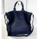Navy Blue Washed Woven Leather Tote Deep Horizon Kaila Classic Nautical