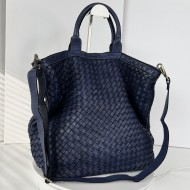 Navy Blue Washed Woven Leather Tote Deep Horizon Kaila Classic Nautical