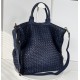 Navy Blue Washed Woven Leather Tote Deep Horizon Kaila Classic Nautical