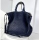 Navy Blue Washed Woven Leather Tote Deep Horizon Kaila Classic Nautical