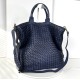 Navy Blue Washed Woven Leather Tote Deep Horizon Kaila Classic Nautical
