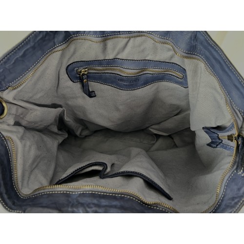 Navy Blue Washed Woven Leather Tote Deep Horizon Kaila Classic Nautical