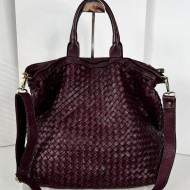 Red Wine Washed Woven Leather Tote crossbody Kaila