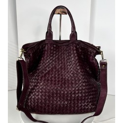 Red Wine Washed Woven Leather Tote crossbody Kaila
