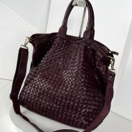 Red Wine Washed Woven Leather Tote crossbody Kaila