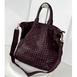 Red Wine Washed Woven Leather Tote crossbody Kaila