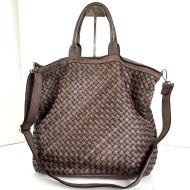 Kaila Taupe Washed Woven Leather Tote Handbag