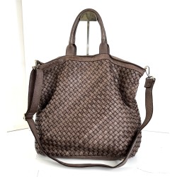 Kaila Taupe Washed Woven Leather Tote Handbag