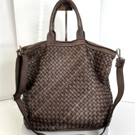 Kaila Taupe Washed Woven Leather Tote Handbag