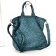 Handcrafted Teal Blue Washed Woven Leather Tote Bag Kaila