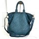 Handcrafted Teal Blue Washed Woven Leather Tote Bag Kaila
