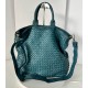 Handcrafted Teal Blue Washed Woven Leather Tote Bag Kaila