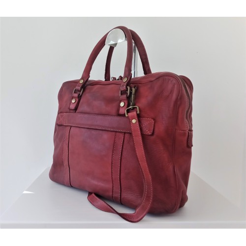 Prinz red wine leather satchel shoulder briefcase crossbody bag