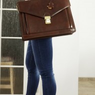 Brown leather laptop business messenger briefcase Raphael