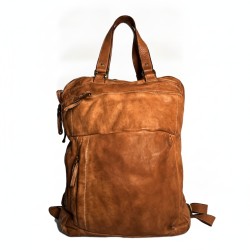 Roni Cognac Washed Leather Square Backpack