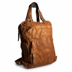 Roni Cognac Washed Leather Square Backpack Roni Cognac Washed Leather Square Backpack
