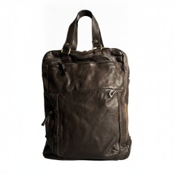 Roni Dark Brown Distressed Leather Top Handle Backpack