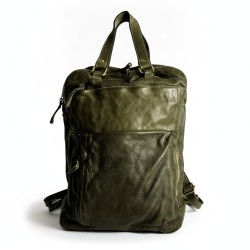 Roni Military Green Distressed Leather Backpack