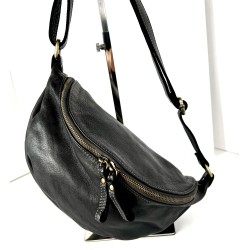 Black Belt Bag Italian Leather Crossbody Simon