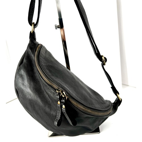 Black Belt Bag Italian Leather Crossbody Simon