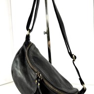 Black Belt Bag Italian Leather Crossbody Simon