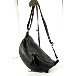 Black Belt Bag Italian Leather Crossbody Simon