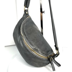 Grey Leather Belt Bag Simon Contemporary Style