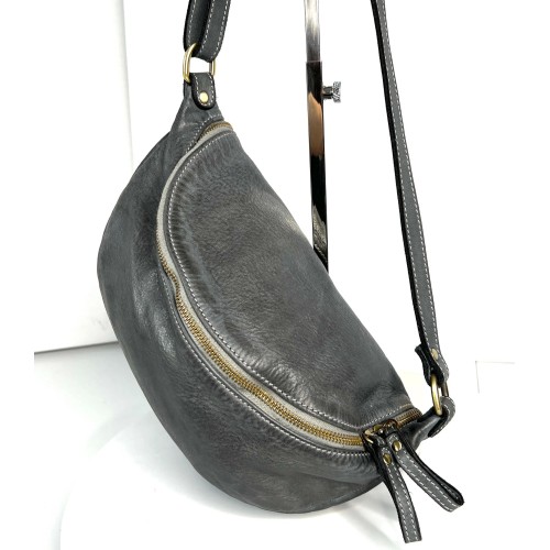 Grey Leather Belt Bag Simon Contemporary Style