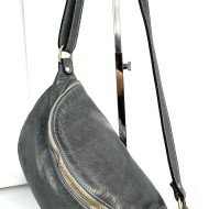 Grey Leather Belt Bag Simon Contemporary Style