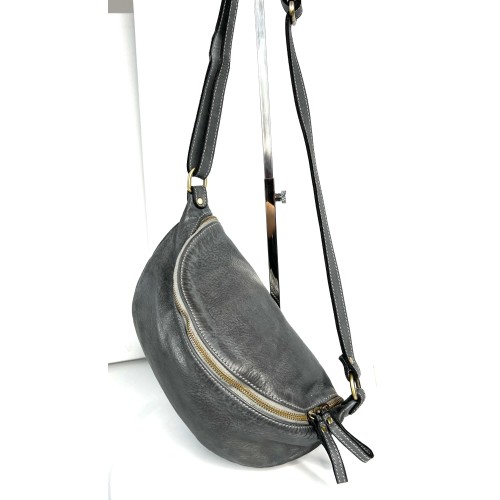 Grey Leather Belt Bag Simon Contemporary Style