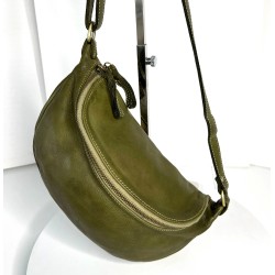 Military Green Leather Belt Bag Italian Crossbody Simon
