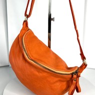 Orange Belt Bag Energetic Italian Leather Crossbody Simon