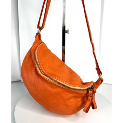 Orange Belt Bag Energetic Italian Leather Crossbody Simon