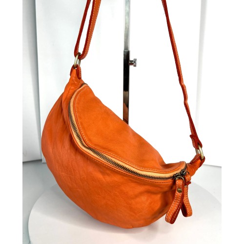 Orange Belt Bag Energetic Italian Leather Crossbody Simon