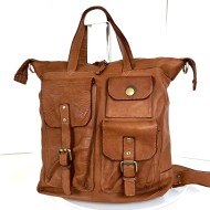 Cognac Leather Convertible Backpack Tote Stella