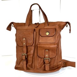 Cognac Leather Convertible Backpack Tote Stella