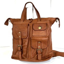 Cognac Leather Convertible Backpack Tote Stella