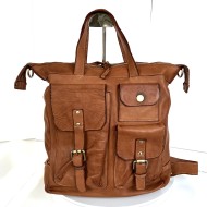 Cognac Leather Convertible Backpack Tote Stella